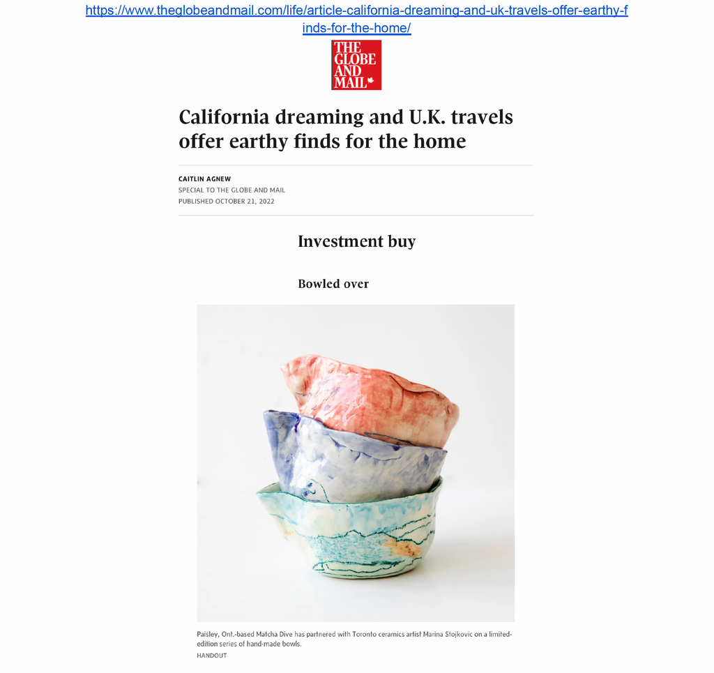 Marina Stojkovich x Matcha Dive Collab Bowls The Globe and Mail Over