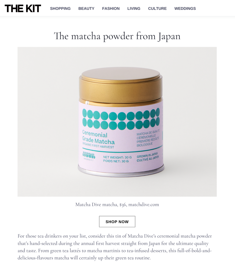The Kit shares Matcha Dive as one of their best gifts under $50 the 2022 Holiday Season