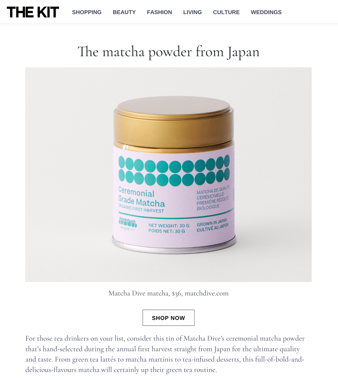 The Kit shares Matcha Dive as one of their best gifts under $50 the 2022 Holiday Season